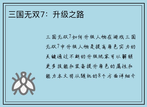 三国无双7：升级之路